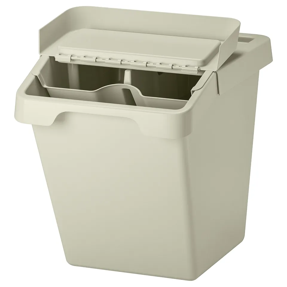 Beige SORTERA recycling bin, recycled plastic, easy-clean, functional.