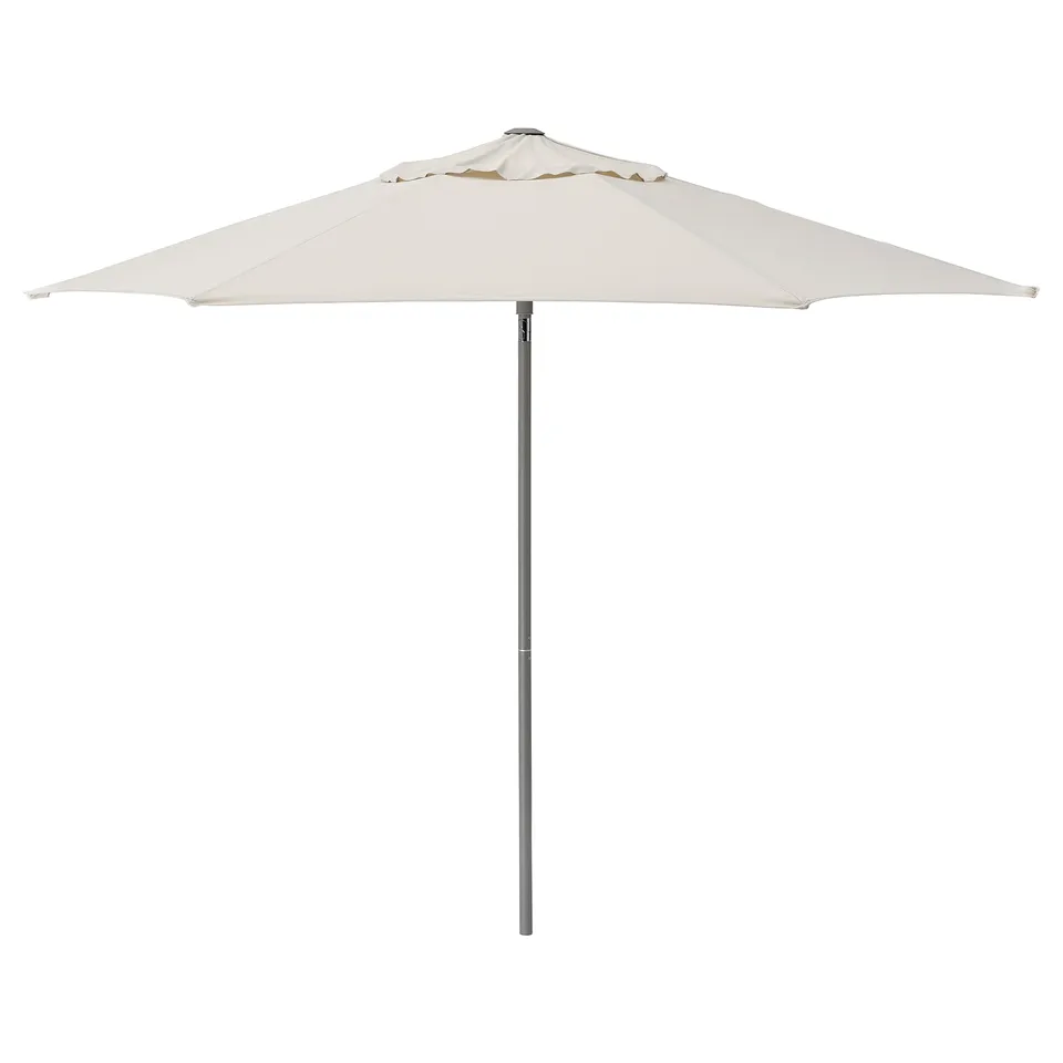 JOGGESÖ white patio umbrella with aluminium pole, offering uv protection and tilt feature for adjustable shade.