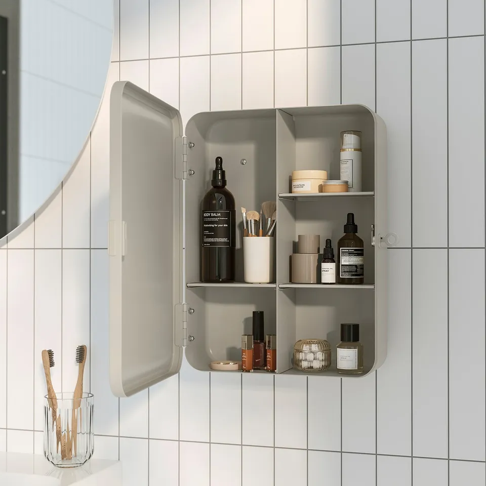 HUSBYÅN Wall cabinet, grey-beige, 28x11x37.5 cm