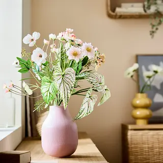 GRADVIS/SMYCKA set: artificial bouquet + vase, in/outdoor/pink/white + pink, 60 cm