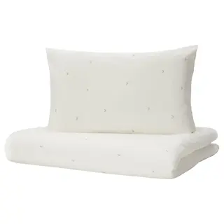 LENAST duvet cover 1 pillowcase for cot, white, 110x125/35x55 cm