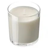 LOTSFÅGEL scented candle in glass, Vanilla pale beige, 40 hr