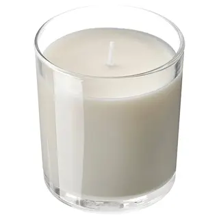 LOTSFÅGEL scented candle in glass, Vanilla pale beige, 40 hr