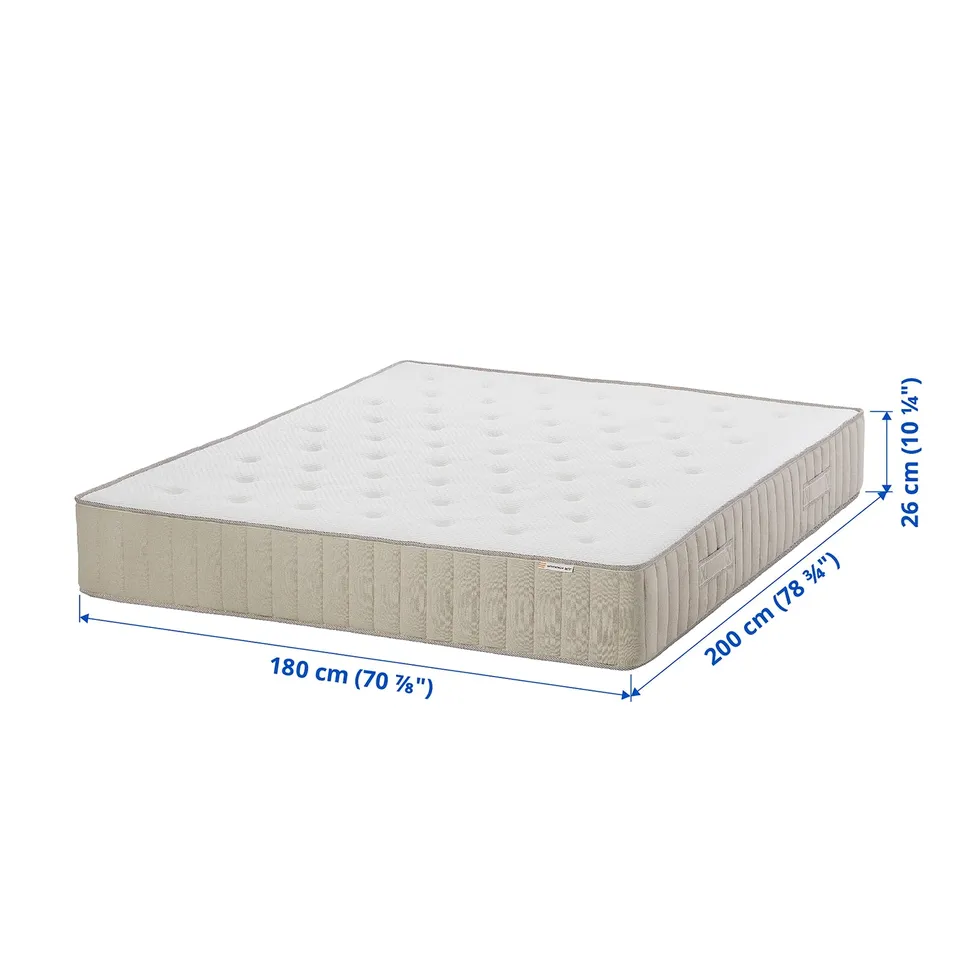 VATNESTRÖM mattress: white, rectangular, with natural materials and 5 comfort zones.