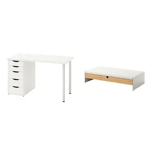 ELLOVEN/LAGKAPTEN set: desk + monitor stand with drawer, white, 120x60 cm