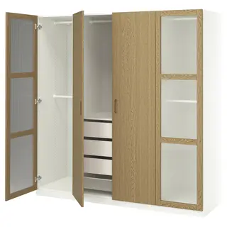PAX / TONSTAD wardrobe combination, white/oak veneer glass, Width 200.0 x Depth 60.0 x Height 201.2 cm
