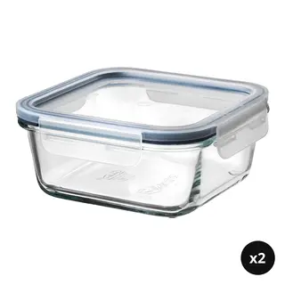 IKEA set: food container with lid x2, square glass/plastic, 600 ml