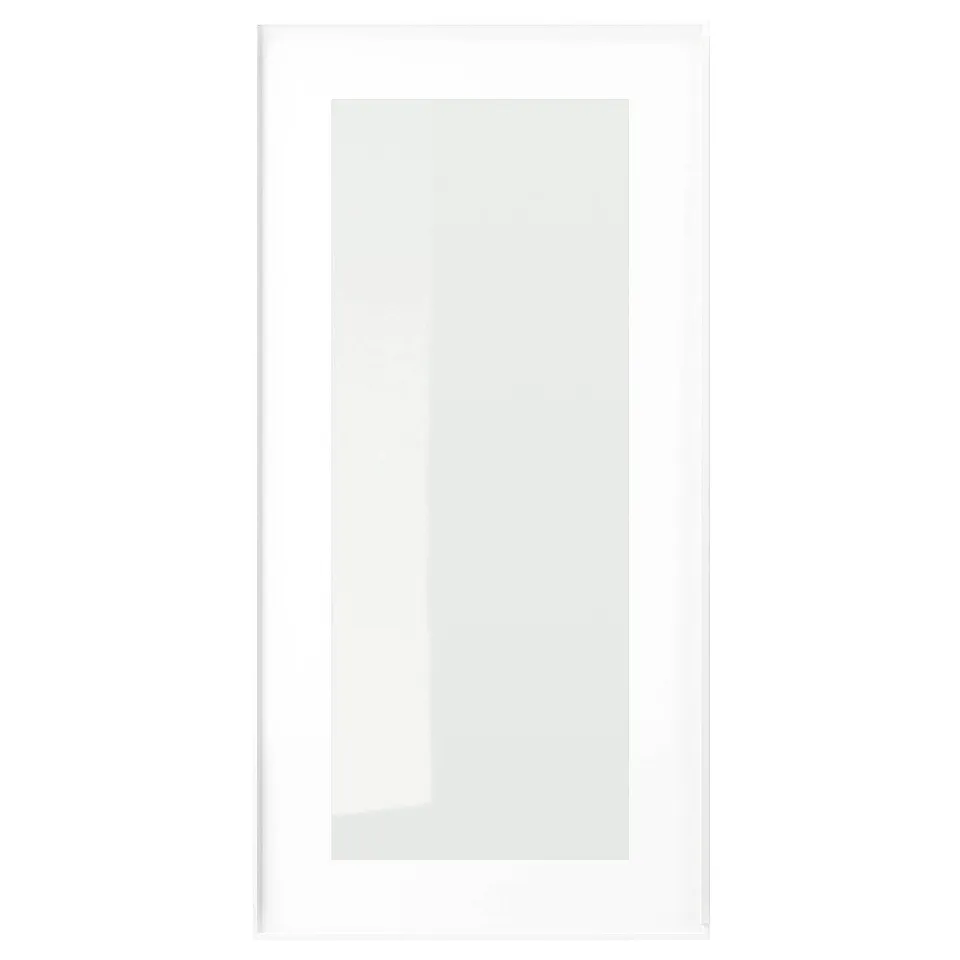 HEJSTA white glass door with aluminium frame, modern minimalist design.