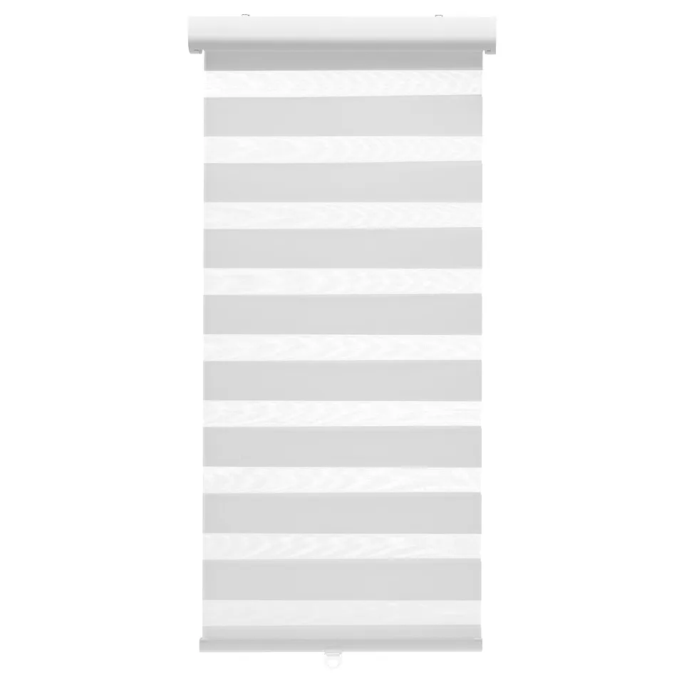 A TANDLUNDFLY dual roller blind in grey. It has a sleek design with horizontal stripes, suitable for window light control and privacy.
