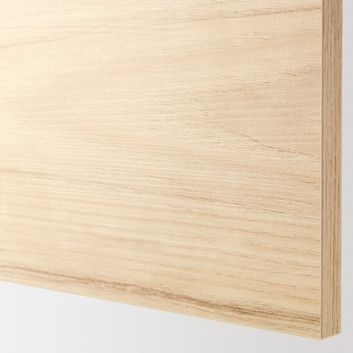 Close-up of smooth, light ash wooden panel with even grain pattern, showcasing high-quality finish and craftsmanship.