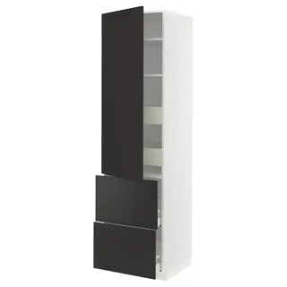 METOD / MAXIMERA hi cab w shlvs/4 drawers/dr/2 frnts, white/Nickebo matt anthracite, 60x60x220 cm
