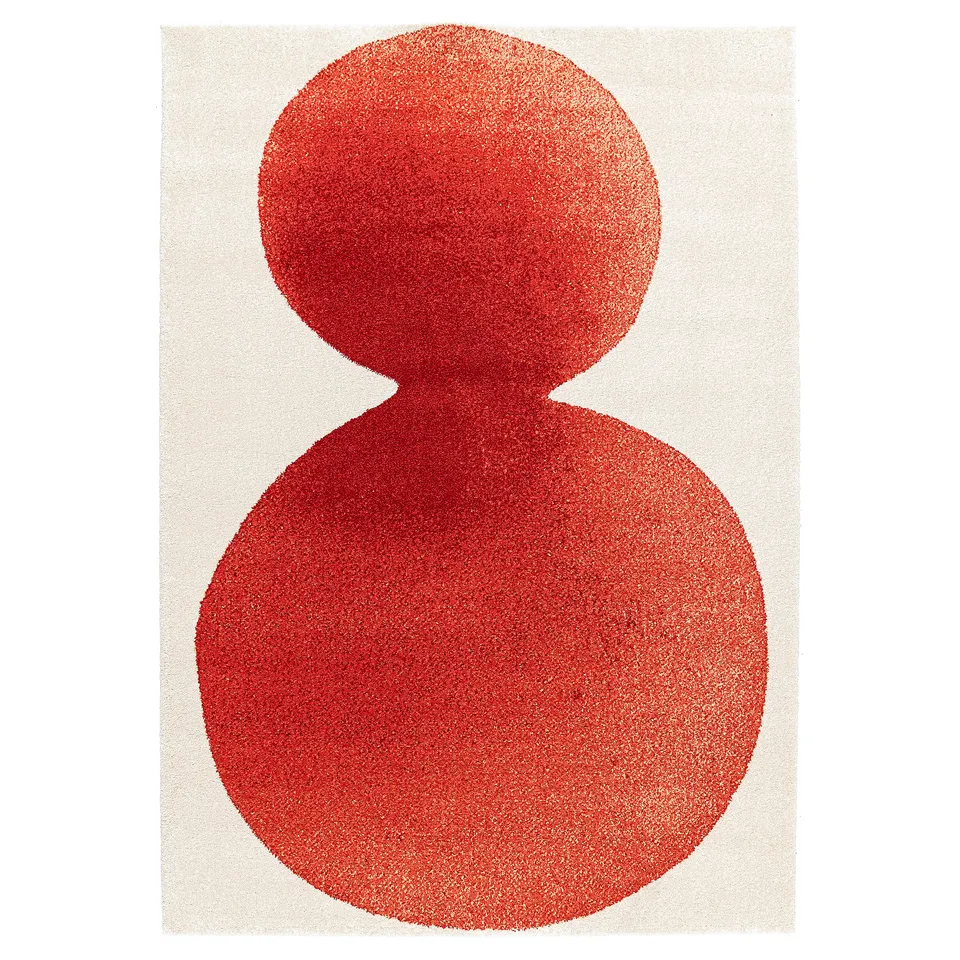 Red, circular rug; minimalist, modern design; IKEA PS 2026.