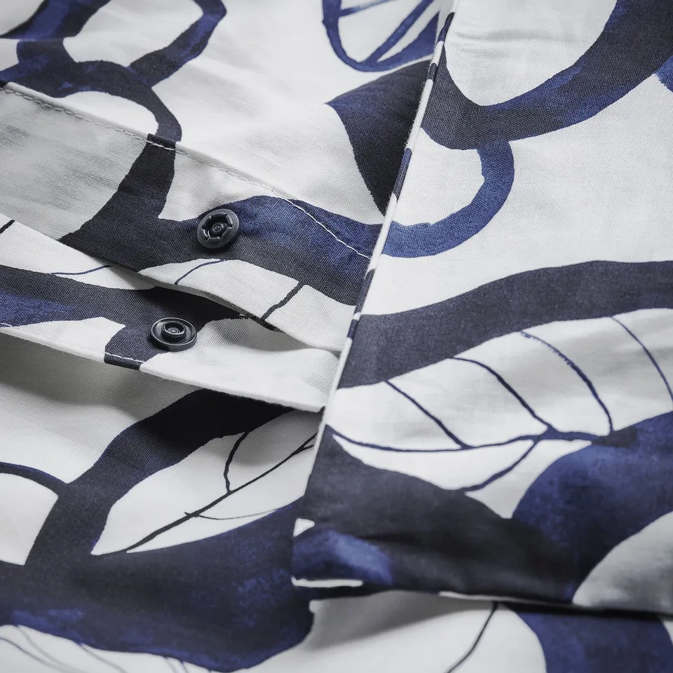 HÄRLIR Duvet cover and pillowcase, white black/blue floral pattern, 150x200/50x80 cm