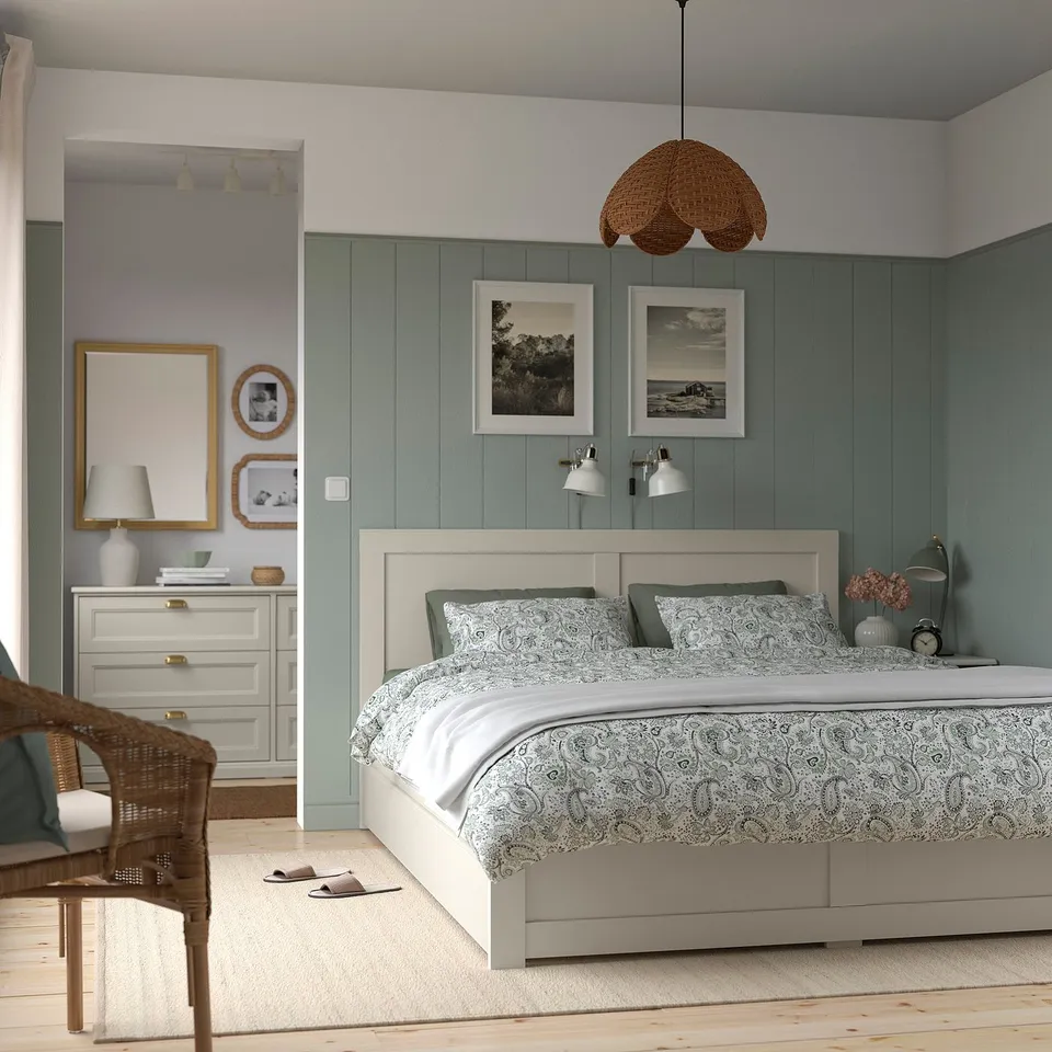 part: FÅGELFJÄLLET bed frame with 2 storage boxes