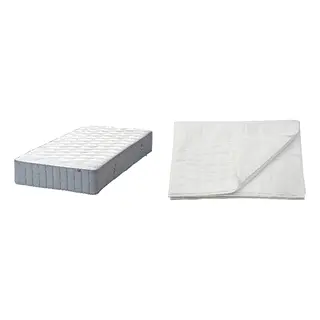 LUDDROS/VÅGSTRANDA set: pocket sprung mattress + mattress protector, super firm/light blue, Length 200 x Width 120 cm