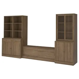 TONSTAD TV storage combination, brown stained oak veneer/clear glass, 381x47x201 cm