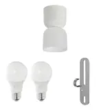 FÖRUT/HAMNFYR/SOLHETTA set: ceiling lamp + LED bulb E27 470 lumen + pendant/ceiling lamp hook, white + globe opal white, 14 cm