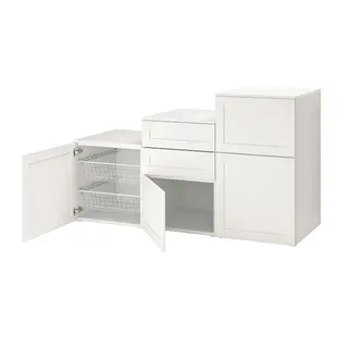 PLATSA cabinet with doors and drawers, white/Sannidal white, 180x57x103 cm