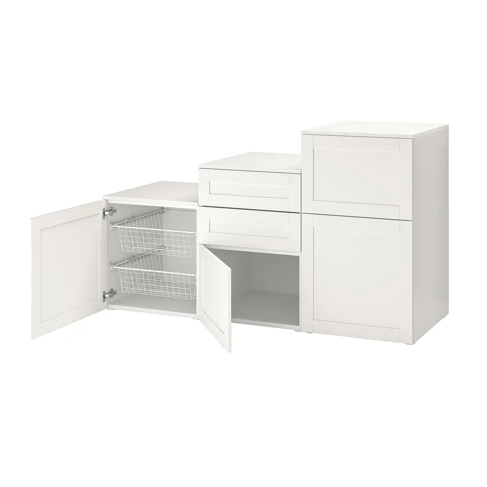 PLATSA Cabinet with doors and drawers, white/Sannidal white, 180x57x103 cm
