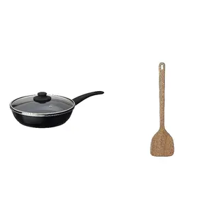 HEMLAGAD/MAJFISK set: sauté pan with lid + wok spatula, non-stick coating black + acacia, 26 cm