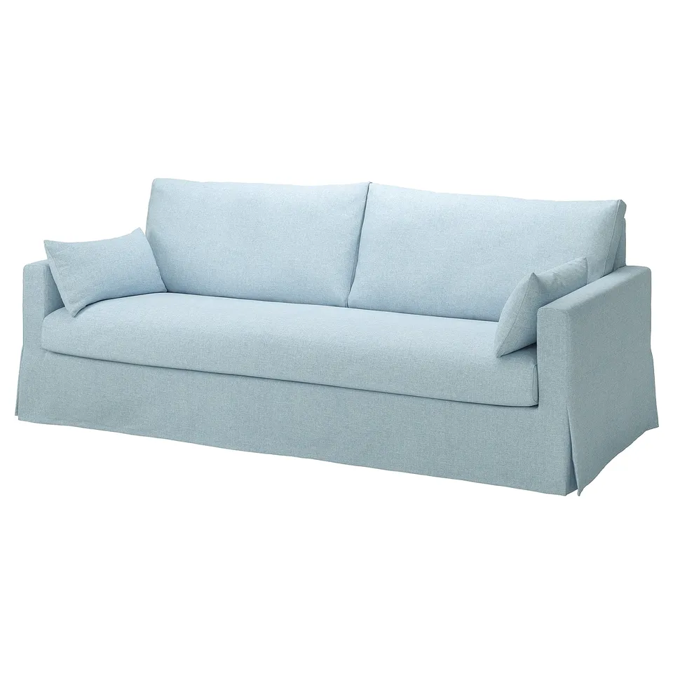 HYLTARP light blue sofa, sleek & modern, soft & luxurious kilanda fabric, machine washable.