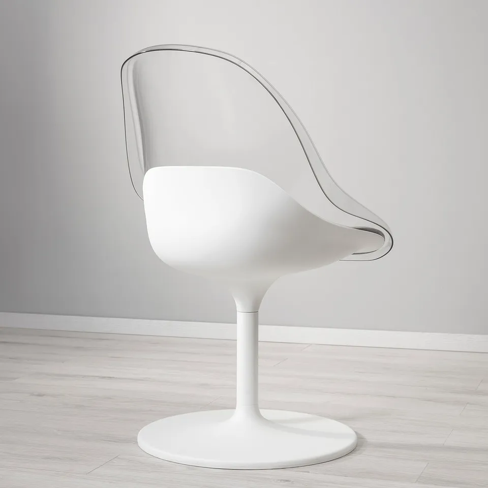 Modern white swivel chair with sleek design; comfortable, easy to clean, and assemble.