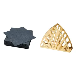 FANTASTISK/TILLSTÄLLNING set: paper napkin + napkin holder, dark grey + brass-colour, 40x40 cm