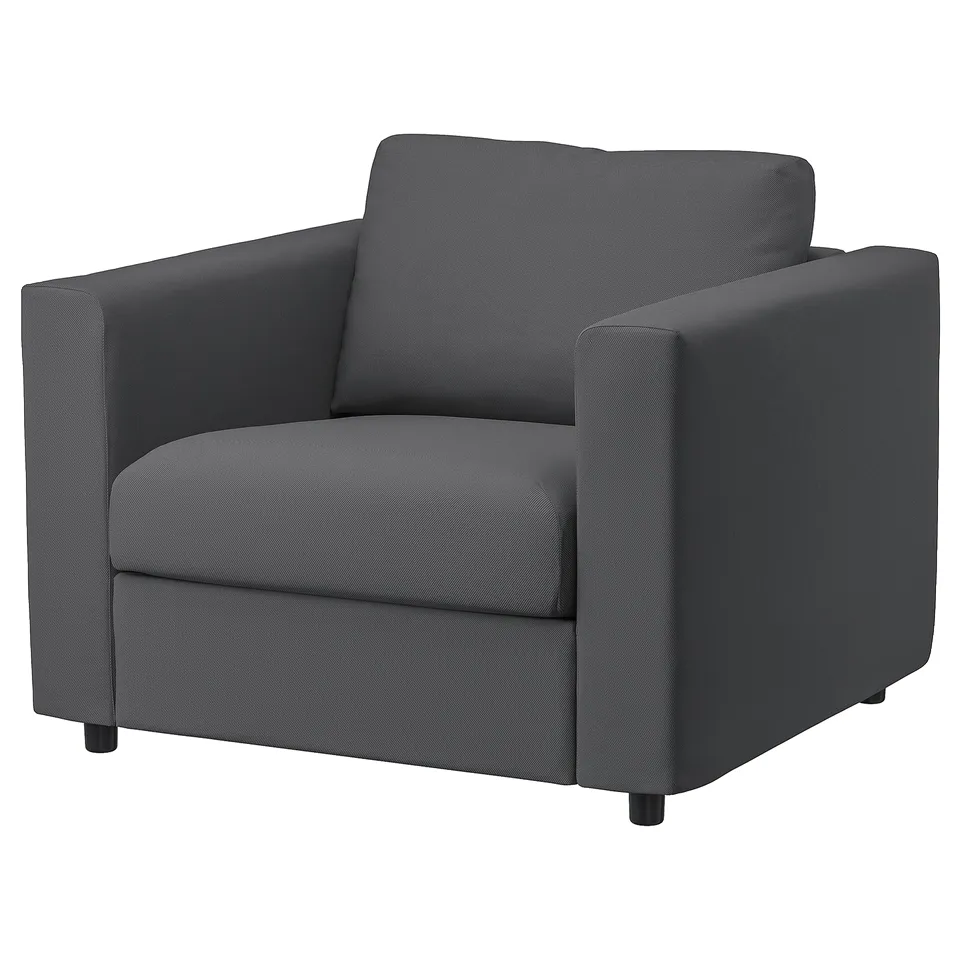 VIMLE grey sofa chair with dark legs, modern design.