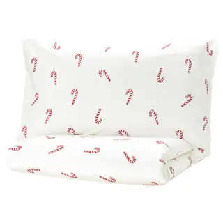 LÖVSÅNGARE duvet cover and pillowcase, candy cane pattern, 150x200/50x80 cm