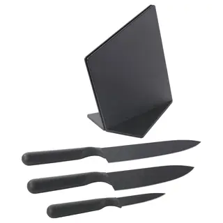 JÄMFÖRA knife block with 3 knives, black, Length 27 x Width 14 x Height 34 cm