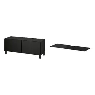 BESTÅ set: TV bench with doors + top panel for TV, black-brown/Lappviken/Stubbarp black-brown + glass black, 120x42x48 cm