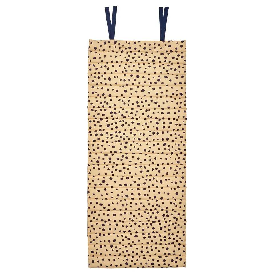 Safari-themed kids mat, light beige with dark spots, rectangular, eco-friendly materials.