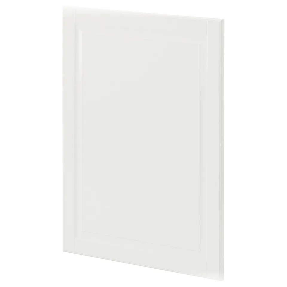 White METOD kitchen cabinet with bevelled edges.