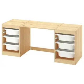 TROFAST desk with storage boxes, light white stained pine white, Width 124 x Depth 44 x Height 53 cm
