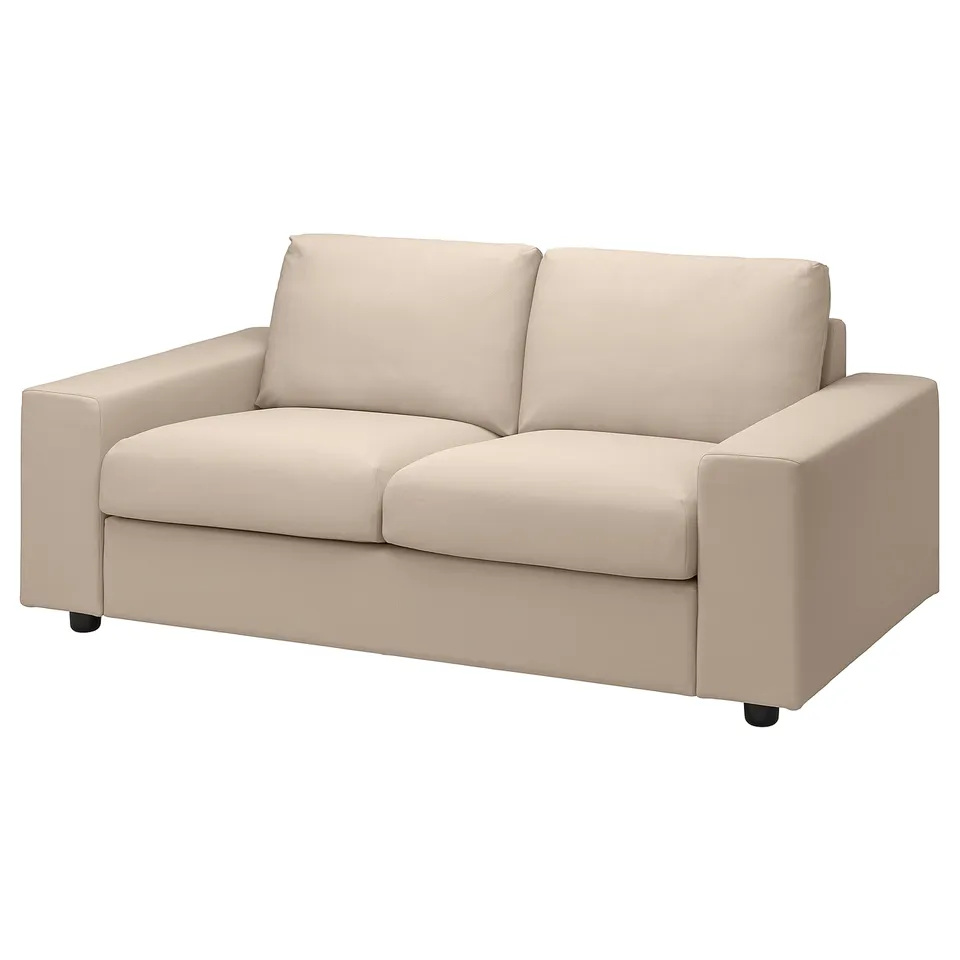 VIMLE sofa: beige, modern design with high back, soft cushions, durable fabric.