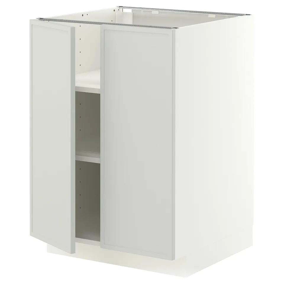METOD Base cabinet with shelves/2 doors, white/Aspudden light grey, 60x60x80 cm