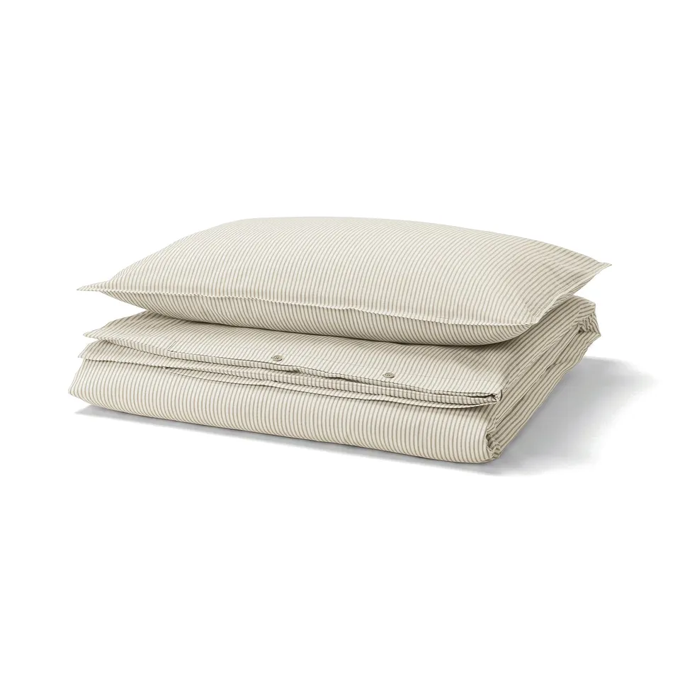 Beige & white striped SOLFIBBLA duvet set, rectangular, cotton.