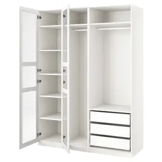 PAX / TYSSEDAL wardrobe, white/white glass, 175x60x236 cm