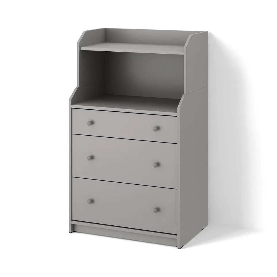 HAUGA Chest of 3 drawers with shelf, grey, 70x46x116 cm