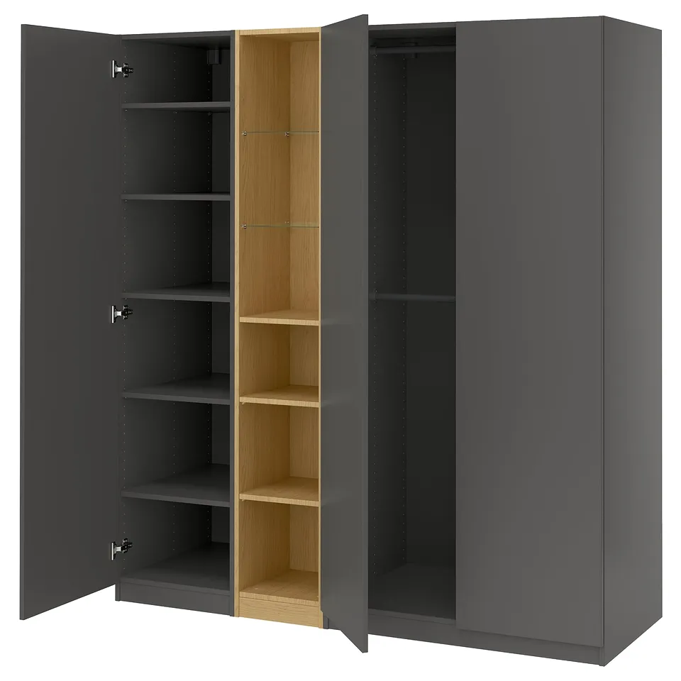 PAX / FORSAND Wardrobe combination, dark grey dark grey/oak effect, 185x60x201 cm