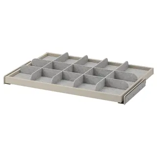 KOMPLEMENT pull-out tray with divider, grey-beige/light grey, 75x58 cm