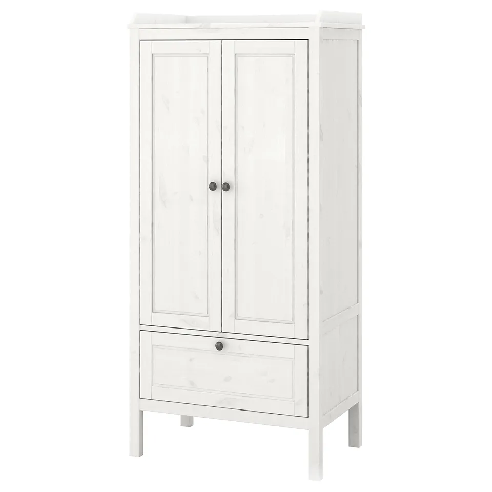 A white SUNDVIK wardrobe with one drawer and two doors, designed in a classic style with durable materials.