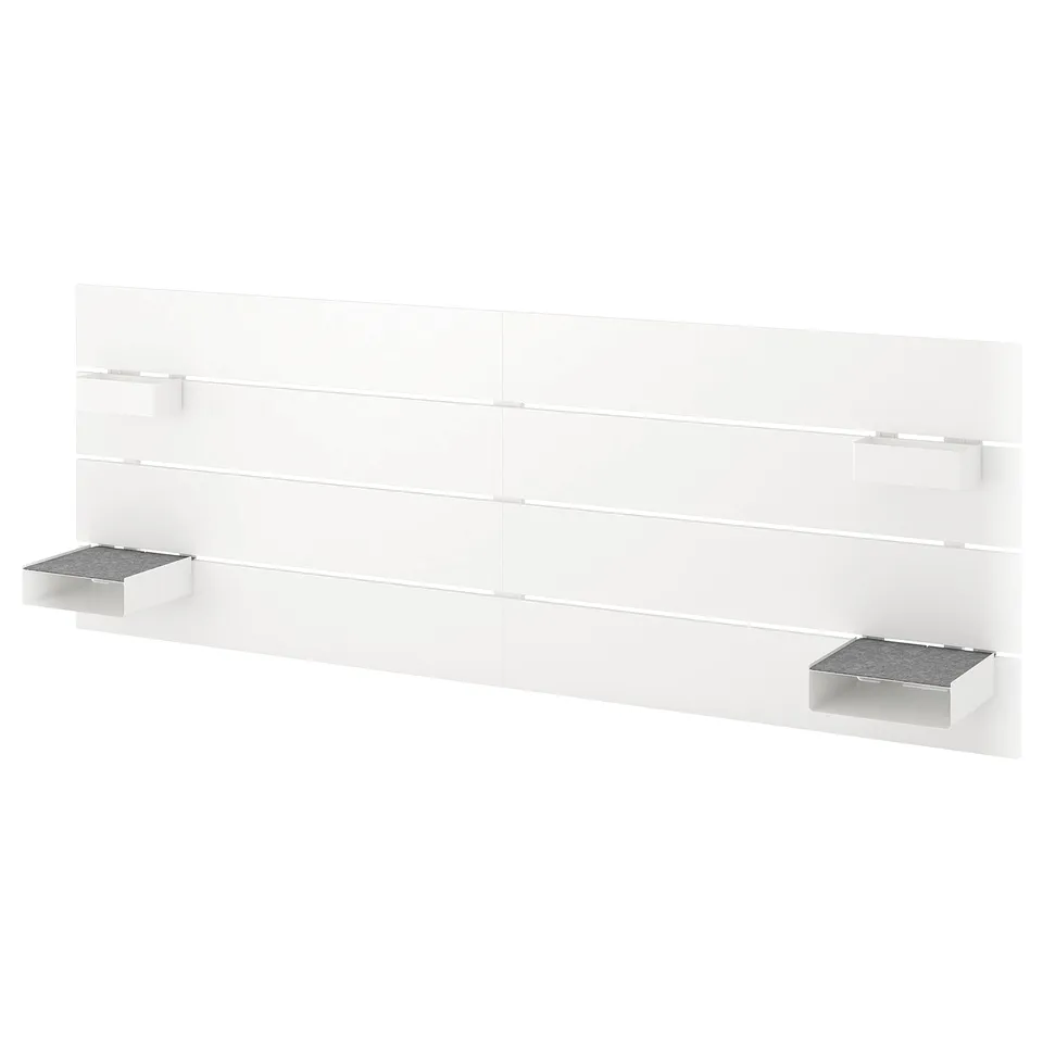 NORDLI white headboard with shelves - modern, sleek, and functional.