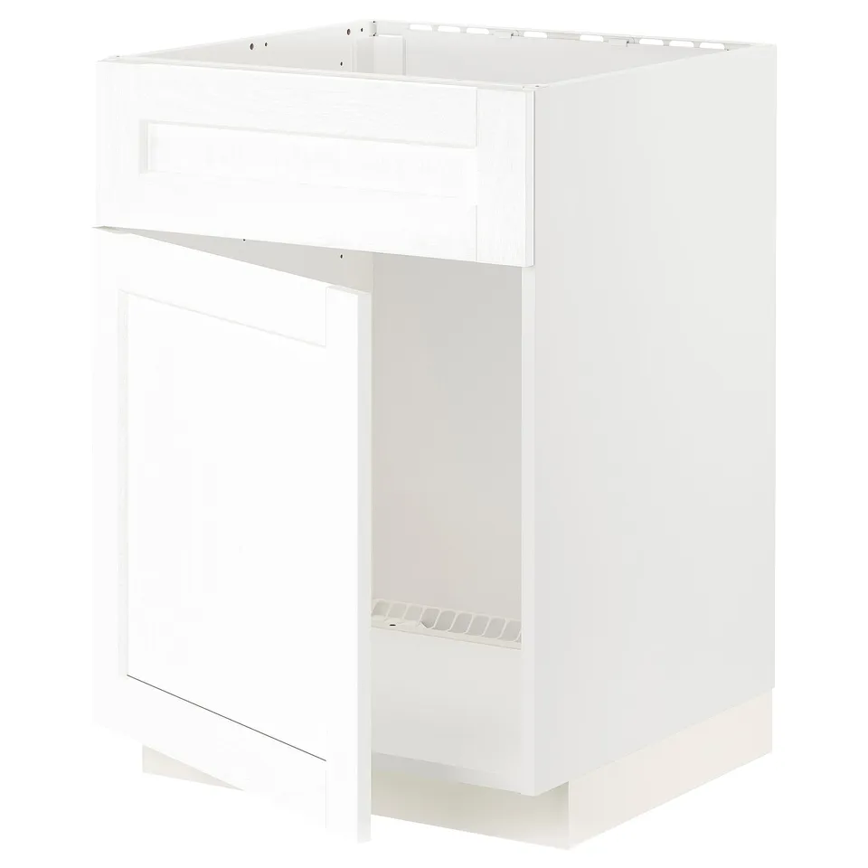 METOD kitchen cabinet, white, rectangular, classic wood grain design.