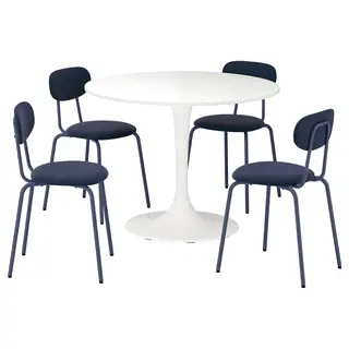 DOCKSTA / SANDSBERG table and 4 chairs, white/Remmarn dark blue, 103 cm