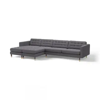 LANDSKRONA 5-seat sofa, with chaise longues/Gunnared dark grey/wood, Width 360 x Height 78 cm