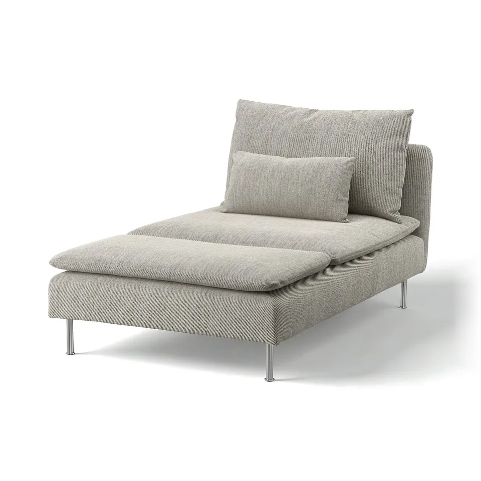 SÖDERHAMN chaise lounge, grey, metal legs, soft cousins, s-shaped design.