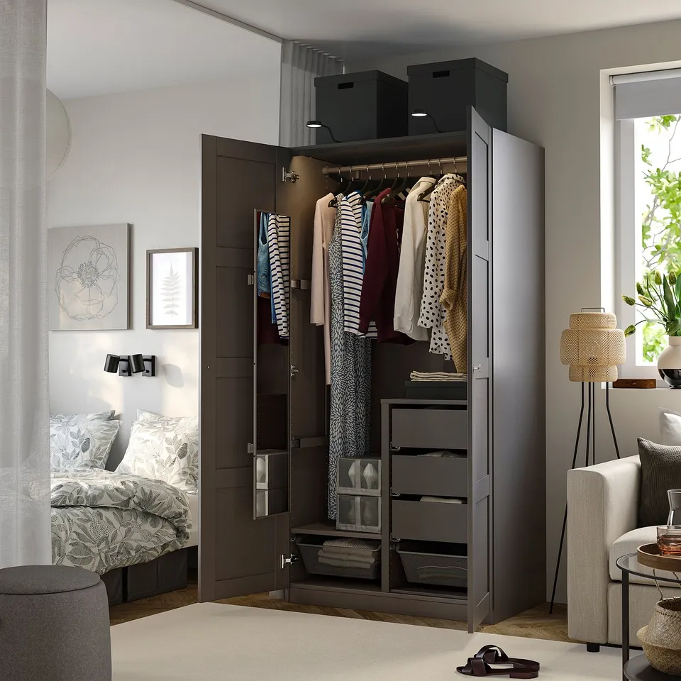 PAX / BERGSBO Wardrobe combination, dark grey/dark grey, 100x60x201 cm