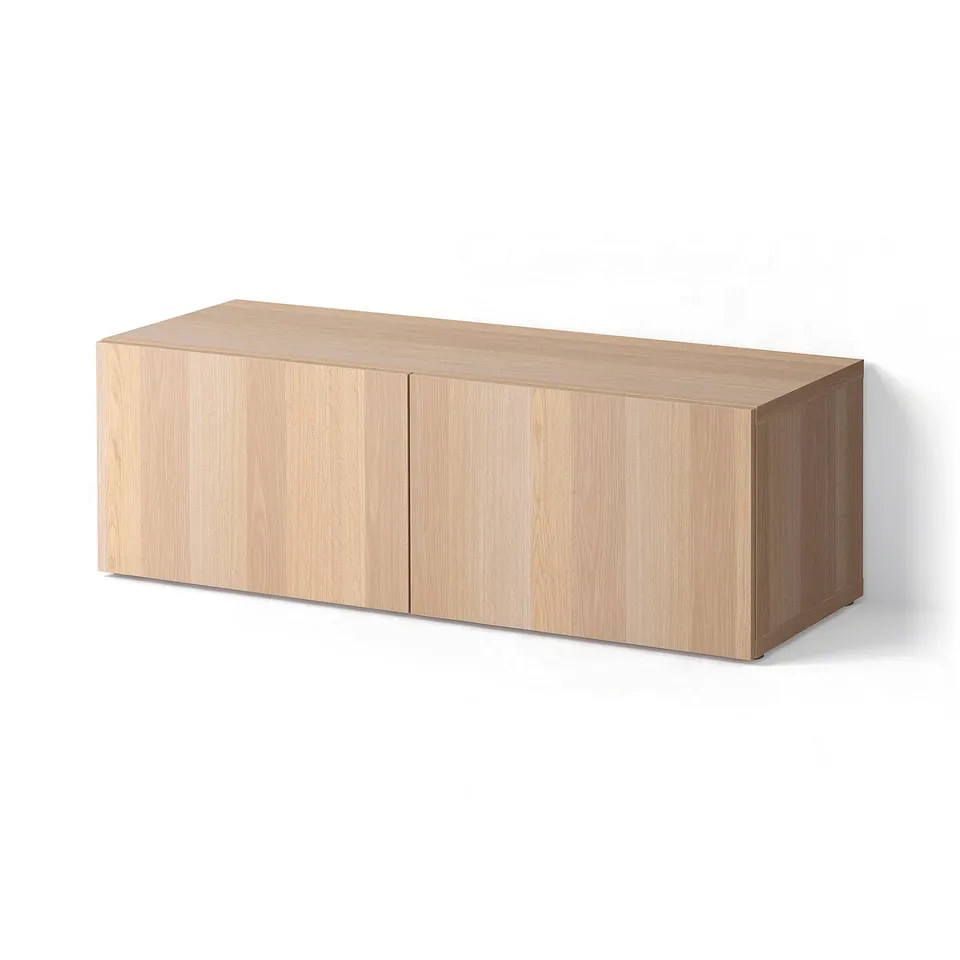 BESTÅ Shelf unit with doors, white stained oak effect/Lappviken white stained oak effect, 120x42x38 cm
