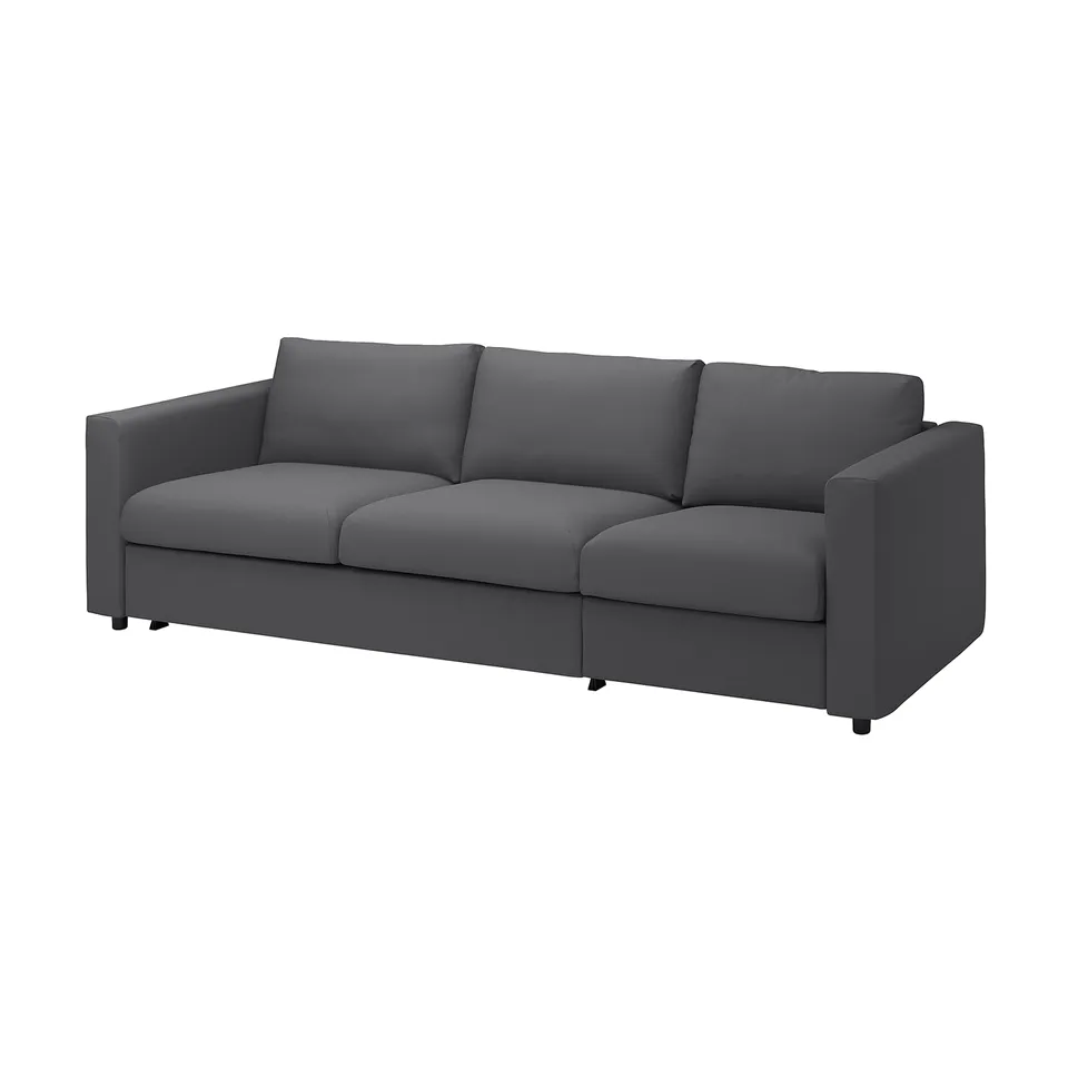 Grey VIMLE sofa in modern minimalist design, featuring soft cushions and robust upholstery.